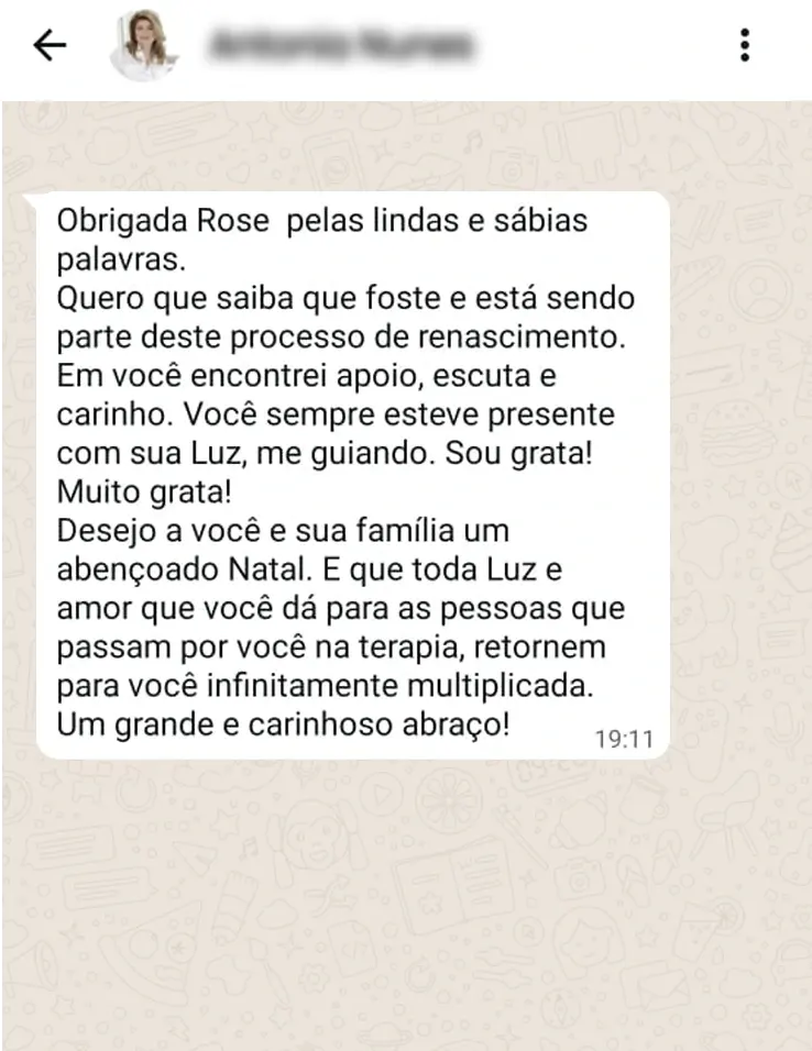 Depoimento de cliente em mensagem de WhatsApp sobre a terapia com Rosemari Johan (4 de 6)