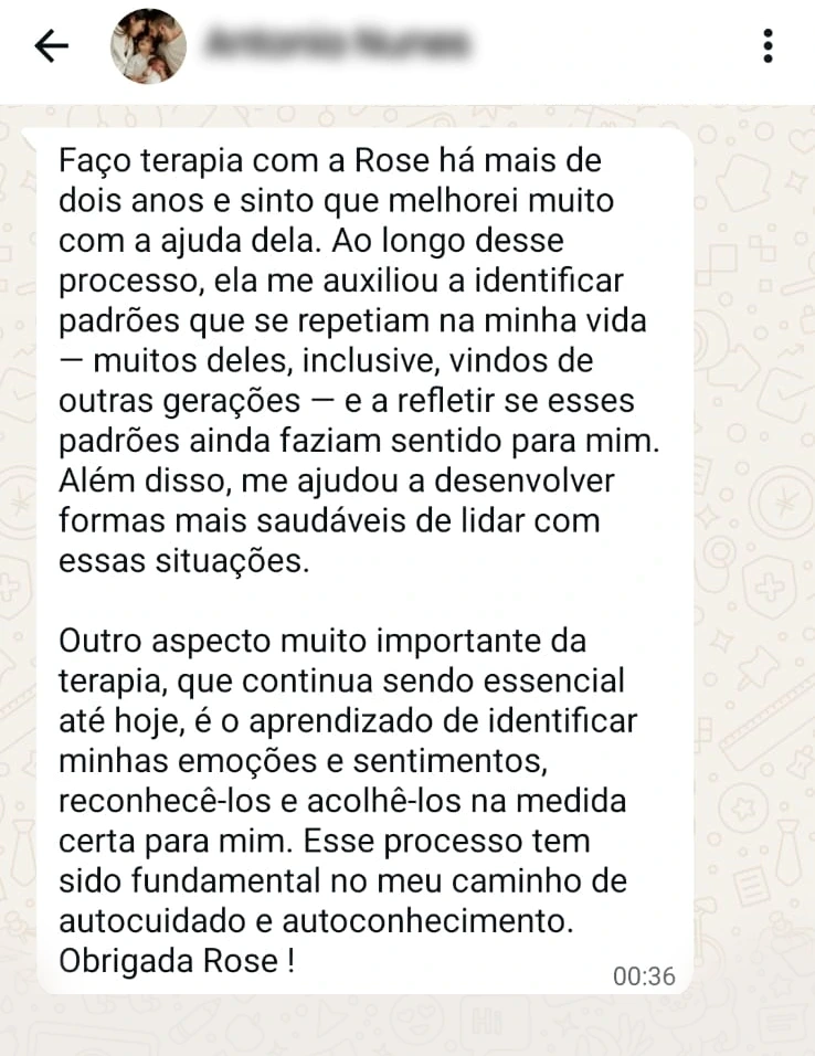 Depoimento de cliente em mensagem de WhatsApp sobre a terapia com Rosemari Johan (6 de 6)