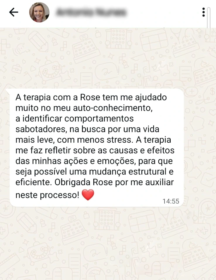 Depoimento de cliente em mensagem de WhatsApp sobre a terapia com Rosemari Johan (5 de 6)